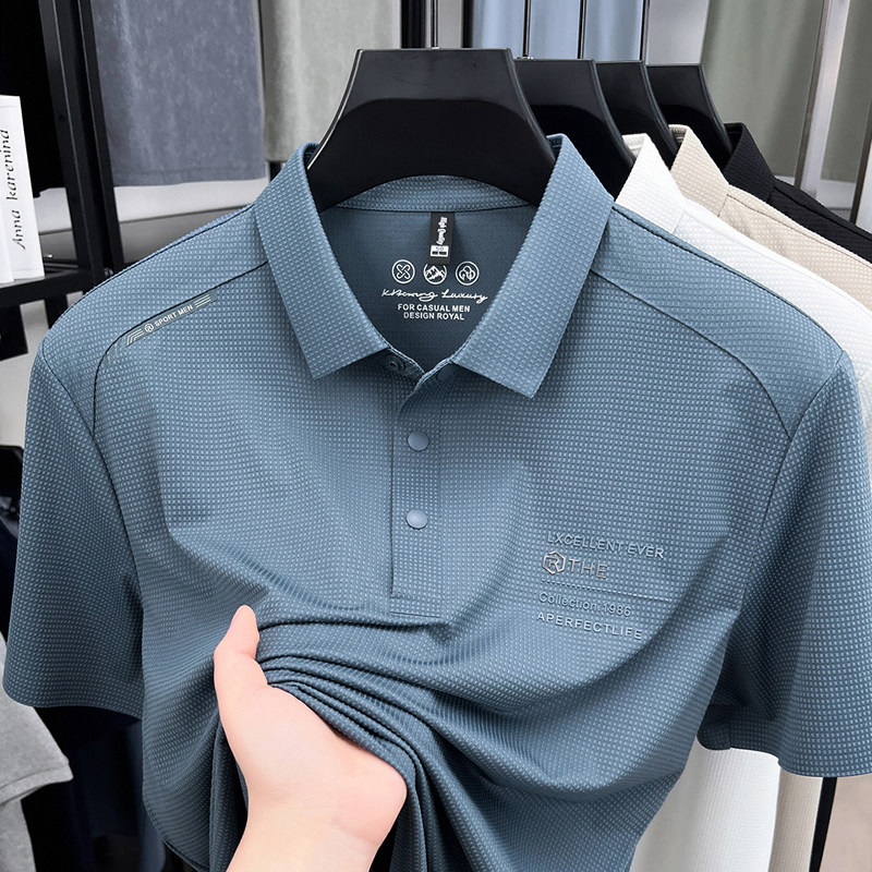 夏季翻领POLO衫男士冰丝体恤中年商务休闲爸爸男装薄款短袖t恤衫