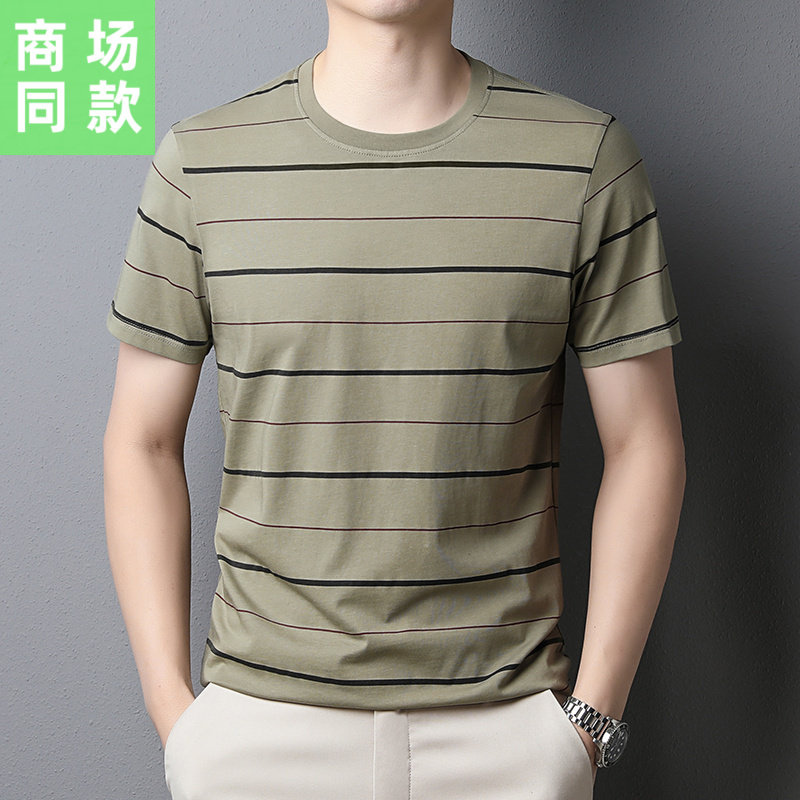 条纹圆领短袖短袖t恤休闲中青年