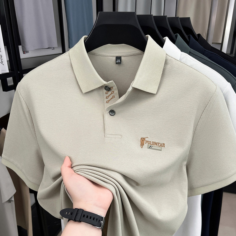 刺绣马标翻领Polo衫男士夏季新款休闲潮流宽松冰丝光棉短袖t恤衫