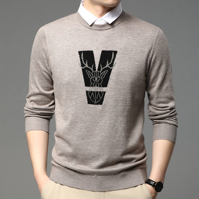 衬衫领假两件针织衫毛衣男士