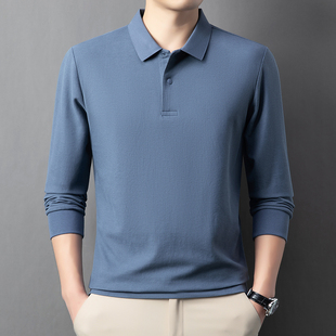 纯棉休闲宽松商务翻领Polo衫 100%丝光棉长袖 春秋季 t恤男士 打底衫