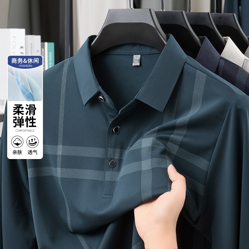 条纹长袖t恤男士中老年爸爸装