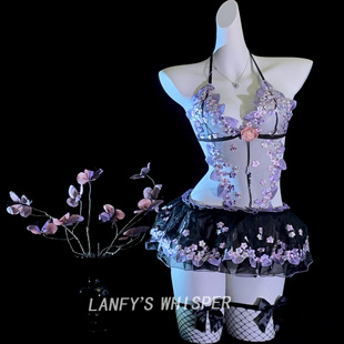 蓝菲私语「花语轻纱」 性感内衣刺绣挂脖蓬蓬裙公主风蕾丝睡衣