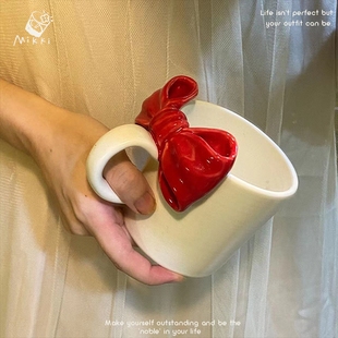 北欧ins马克杯蝴蝶结陶瓷杯情侣礼物喝水杯子女生杯子高颜值精致