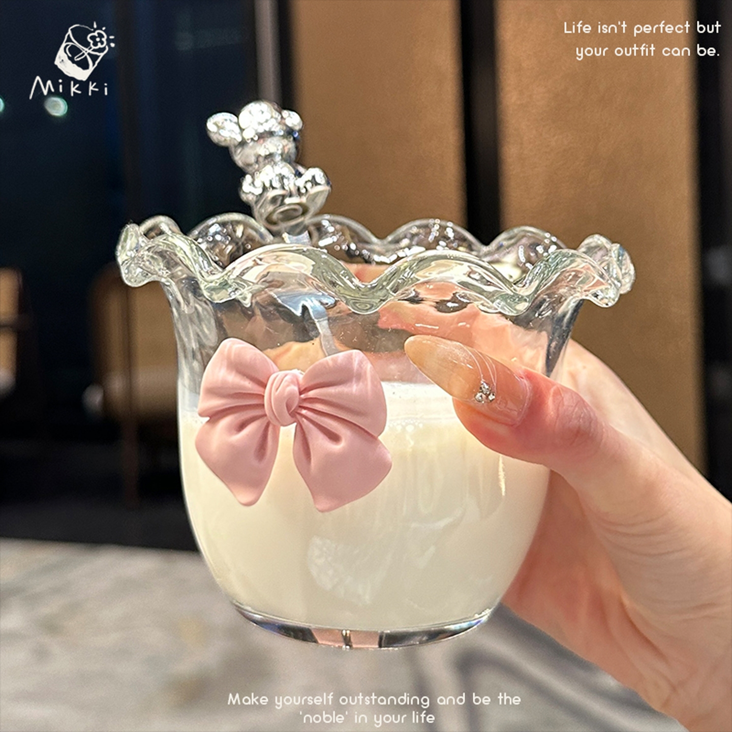 甜品碗冰淇淋碗花边玻璃碗蝴蝶结