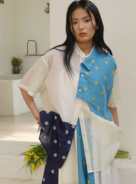 hOWL 美术生本命衬衫棉麻刺绣波点层次感拼接夏日透气衬衫