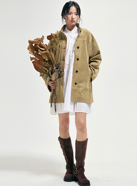 特价。不退不换。秋冬新款环保麂皮绒立领复古中长挺括垂感外套