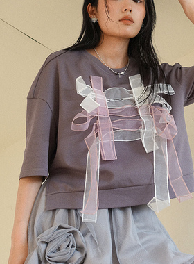 HOWL 又仙又飒出片利器格雷系粉色网纱拼接夏日短款T恤