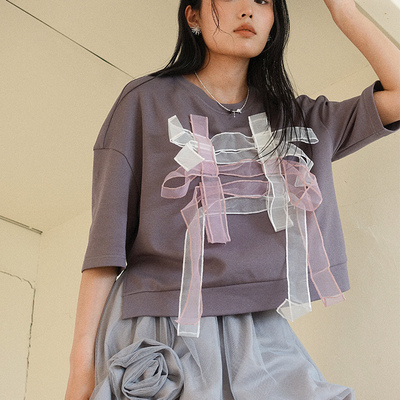 HOWL 又仙又飒出片利器格雷系粉色网纱拼接夏日短款T恤