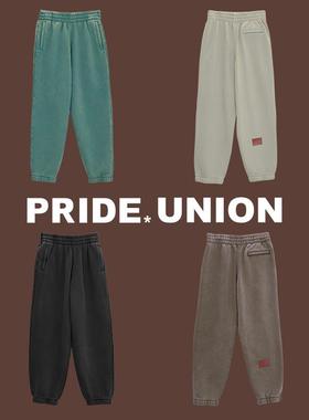 PRIDE UNION骄傲集结超重磅宽松洗水毛圈加绒皮标卫裤秋冬阔腿裤