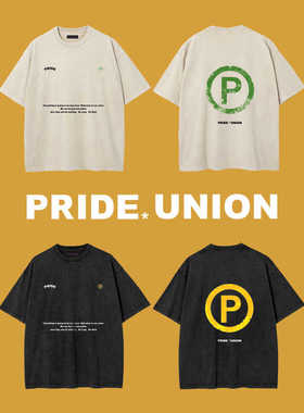 PRIDE UNION 2024初秋新款纯棉撞色LOGO印花字母宽松水洗TEE