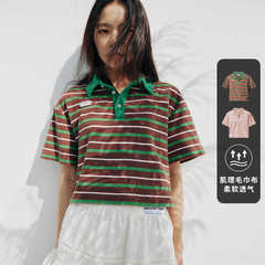 HOWL STUDIO设计师品牌夏季复古毛巾条纹短款POLO短袖T恤上衣女