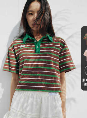 HOWL STUDIO设计师品牌夏季复古毛巾条纹短款POLO短袖T恤上衣女