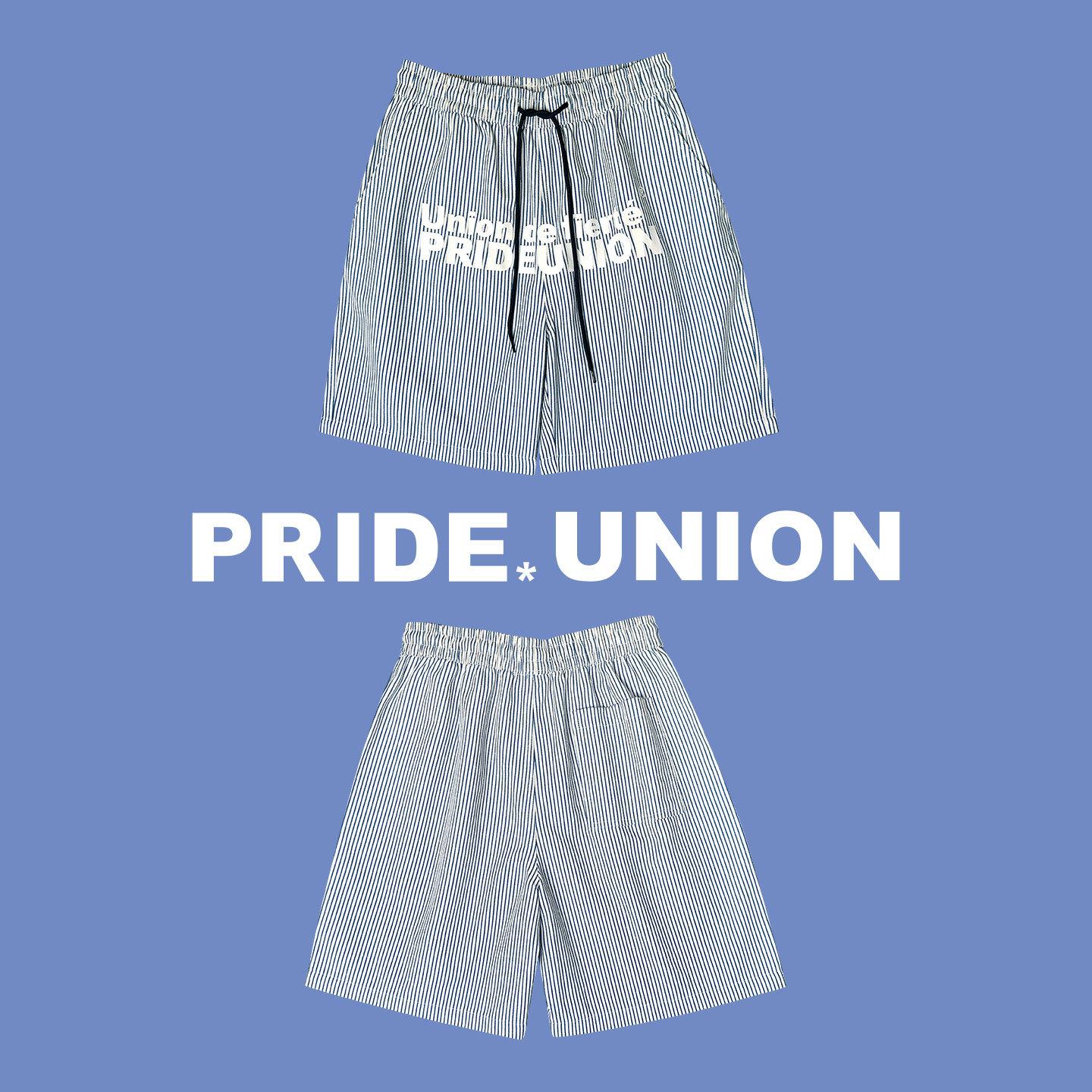 Pride Union骄傲集结条纹牛仔法语印花短裤5分库夏季新品
