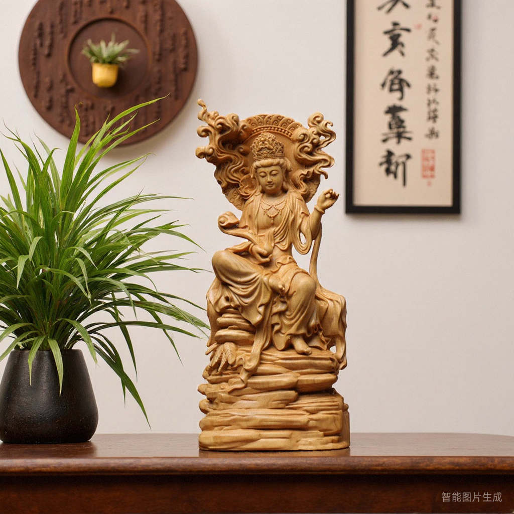 小叶黄杨木自在观音像如意观自在