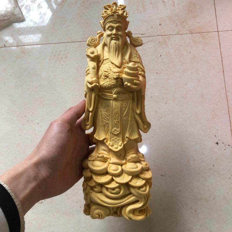 崖柏黄杨木雕文财神爷人物佛像摆件家用佛堂供奉装饰招财工艺礼品