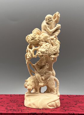 黄杨木精雕降龙伏虎罗汉摆件实木