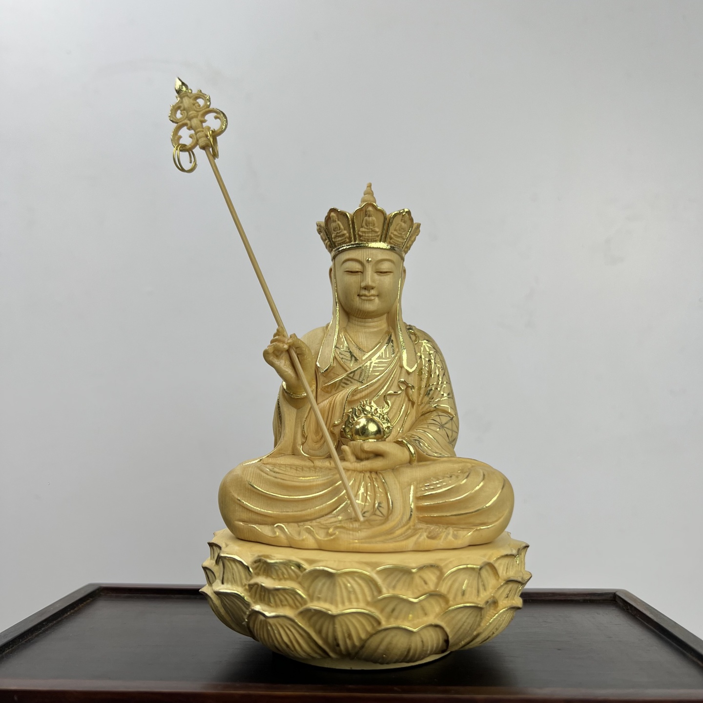 桧木雕贴金款慈悲渡世地藏王菩萨像实木佛门圣像家居佛堂供奉摆件