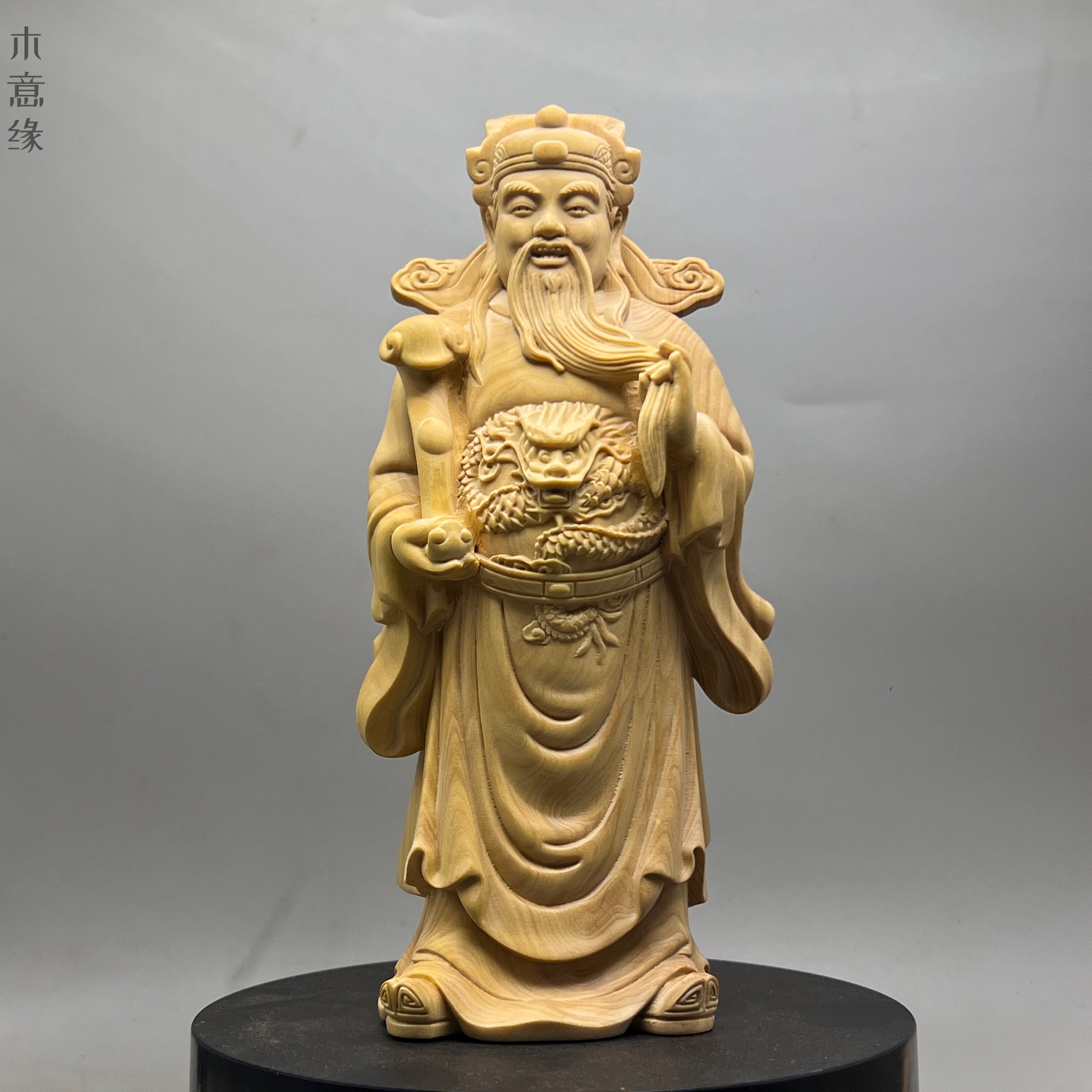 正宗小叶黄杨木雕如意文财神爷