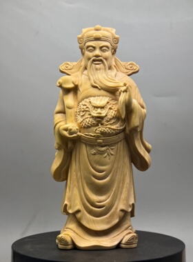 正宗小叶黄杨木雕如意文财神爷