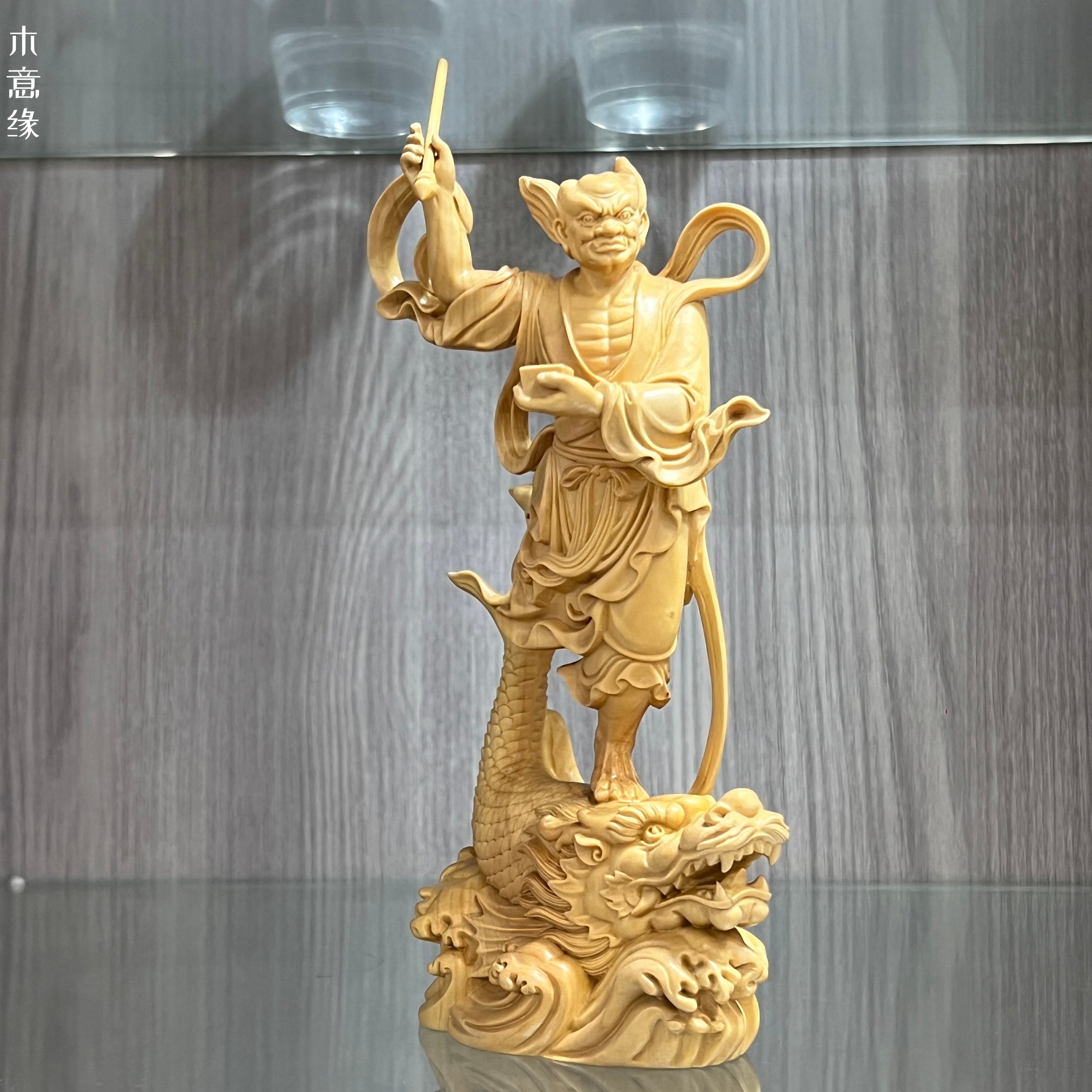 小叶黄杨木雕魁星点斗脚踏龙鱼