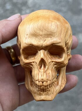 崖柏木雕刻骷髅头工艺品实木摆件