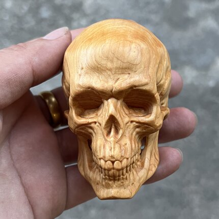 崖柏木雕骷髅头工艺品哥特风暗黑系装饰桌面实木摆件万圣节手把件