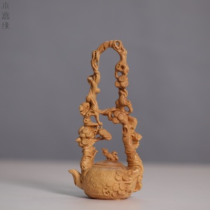 正宗小叶黄杨木雕提梁壶茶壶实木