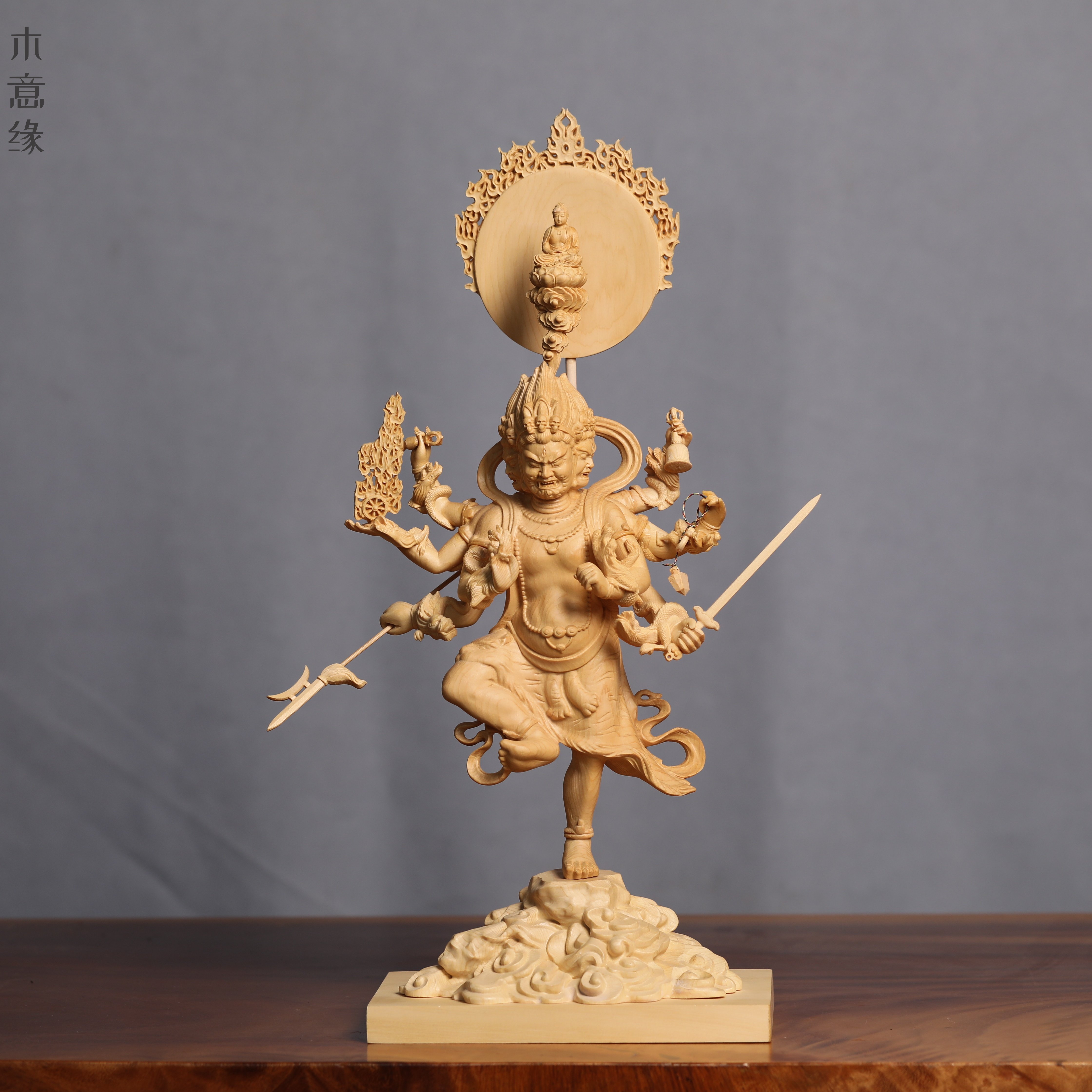 桧木精雕秽迹金刚萨埵伏藏如我像忿怒尊乌枢瑟摩明王实木供奉摆件