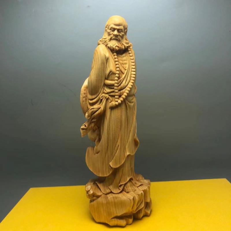 崖柏黄杨木雕达摩祖师摆件实木质家居客厅禅意装饰摆设实木工艺品