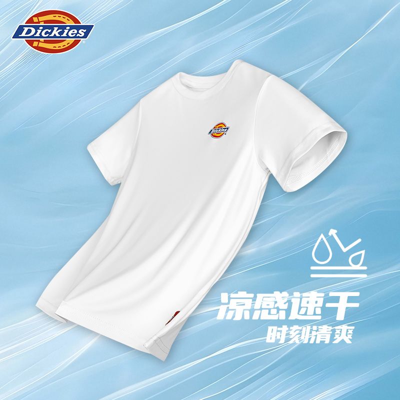 Dickies短袖宽松黑色休闲的夏季透气速干T恤男童圆领白色单色