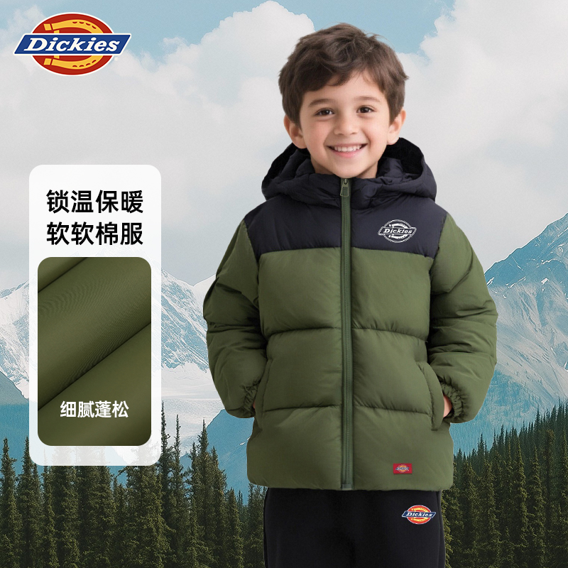 Dickies男童外套儿童棉服宝宝2025冬款加绒加厚女童冬装新款衣服