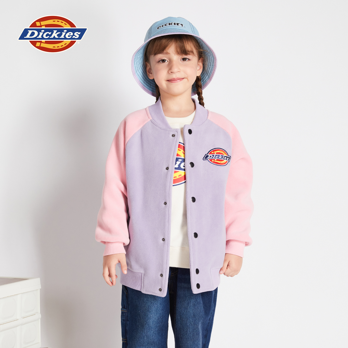 Dickies童装男女童春棒球领撞色绣花摇粒绒棒球服儿童外套