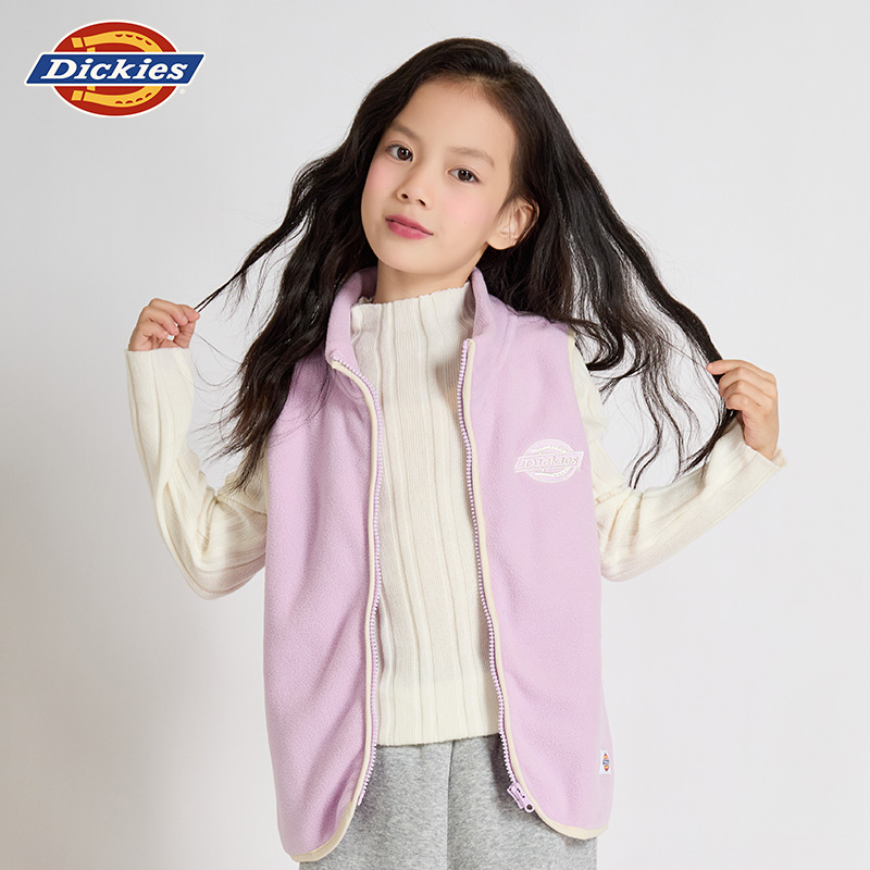 Dickies儿童马甲男2024秋冬新款摇粒绒保暖时尚无袖上衣外套女