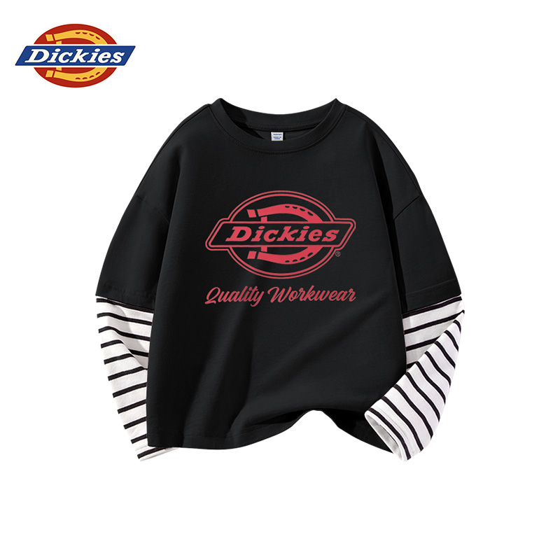 Dickies童装长袖t恤2025秋冬儿童纯棉洋气拼接插肩中大童打底衫