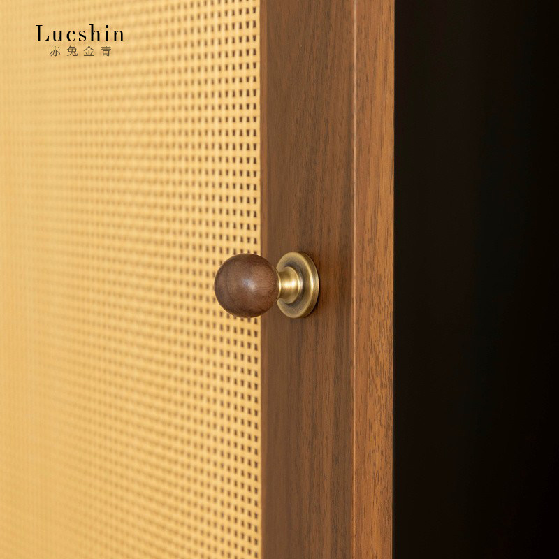 中古风胡桃木黄铜拉手北欧衣橱柜门抽屉家具单孔复古圆球小把手,基础建材,小拉手,淘宝优惠券,粉丝福利购,淘宝优惠卷