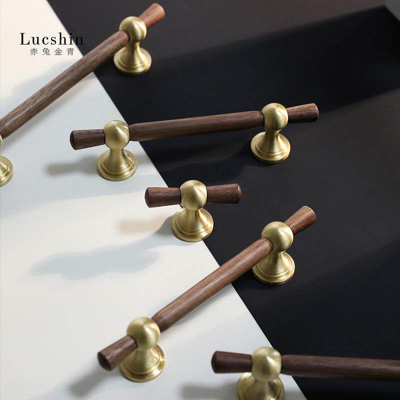 复古胡桃木黄铜拉手中古风古铜色柜门橱柜抽屉把手衣柜门长拉手