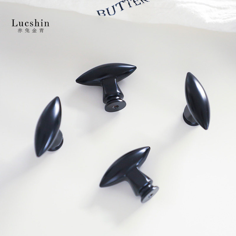 特惠！黄铜橄榄型抽屉衣柜门把手橱柜门现代简约黑色鞋柜复古拉手