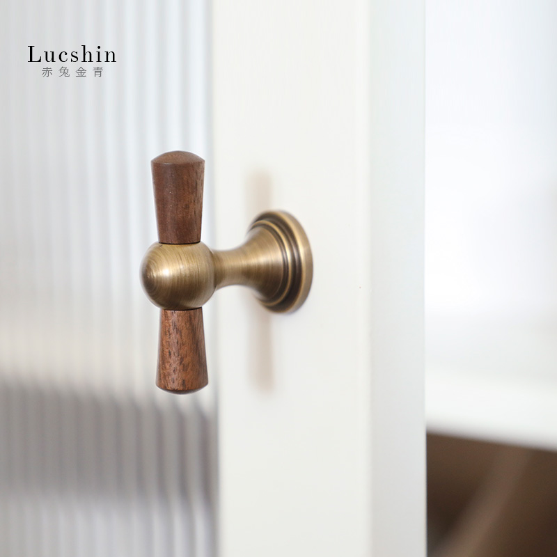 复古胡桃木黄铜拉手中古风古铜色柜门橱柜抽屉把手衣柜门小拉手