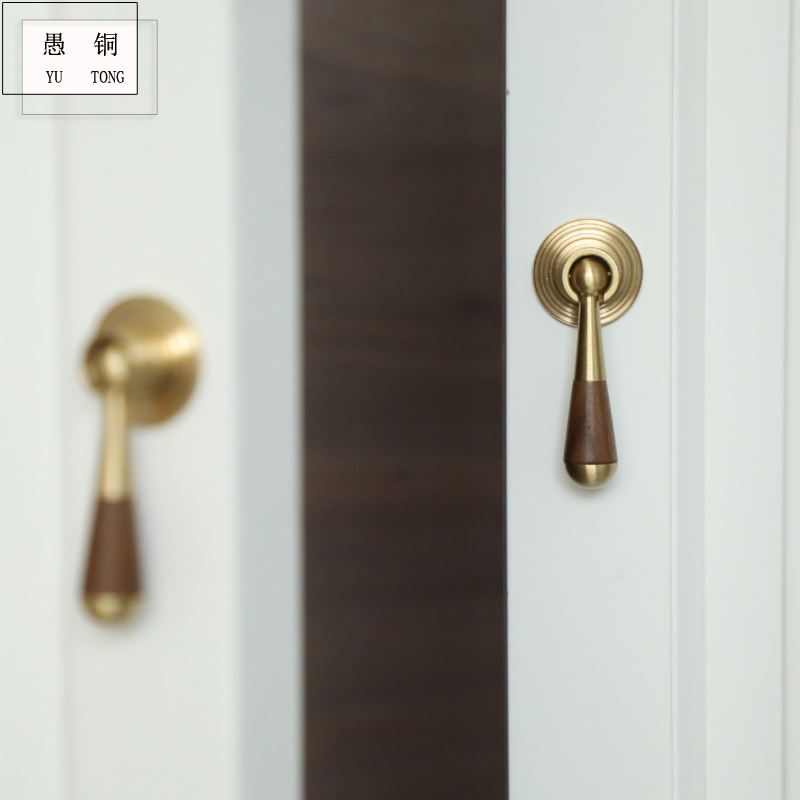 愚铜原创新中式黄铜实木拉手轻奢
