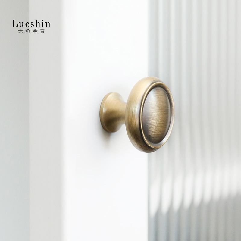 法式复古黄铜拉手衣柜门抽屉橱柜鞋柜美式古铜色轻奢柜门圆形把手