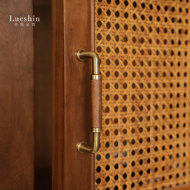 复古胡桃木黄铜柜门拉手新中式北欧家具橱柜抽屉酒柜衣柜门把手