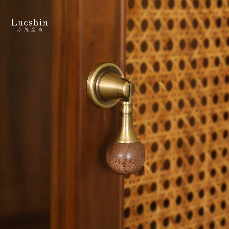 新中式胡桃木黄铜柜门拉手