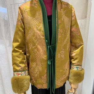 冬季新款气质V领水貂毛皮草外套女新中式鹅绒羽绒服保暖大衣