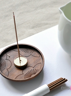 WEIS铜木香碟木质香插仿古香炉纯铜室内檀香沉香线香插香座礼物