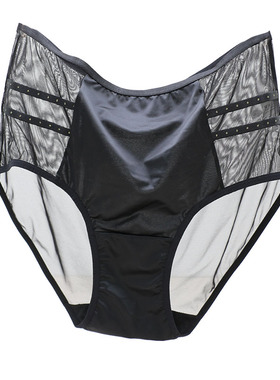 3条装 酷感黑色内裤女性感胖mm加肥大码中高腰缎面网纱透明三角裤