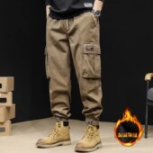 多口袋耐磨工作休闲长裤 复古工装 秋冬季 加厚加绒宽松束脚裤 裤 男士