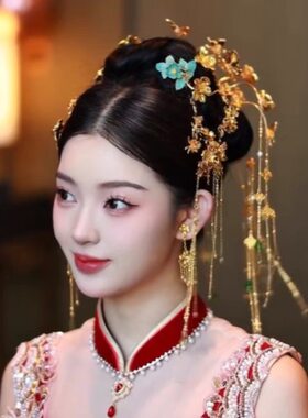 新娘中式金色后区龙凤褂头饰婚礼