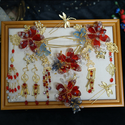 新娘头饰新款中式红色发簪古风