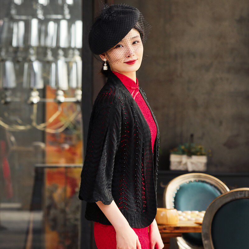 冰丝上衣女镂空针织开衫薄款夏季宽松中年妈妈吊带裙外搭披肩外套